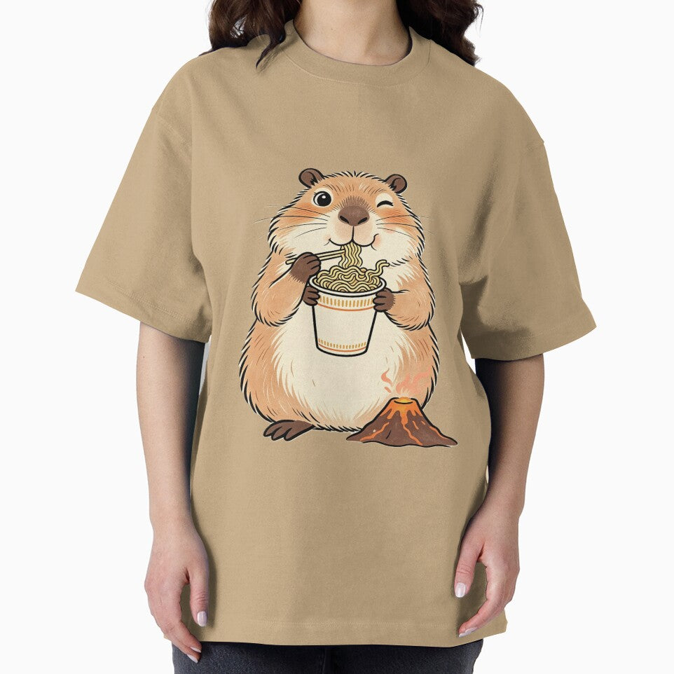 Cute Hamster Eating Spicy Ramen - Cute Mascot with Volcano Art by ZINO WORLD