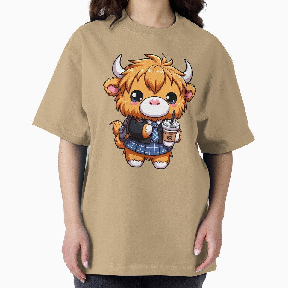Fluffy Baby Highland Cow Drink Coffee by Funny Vintage Stickers And T-Shirts