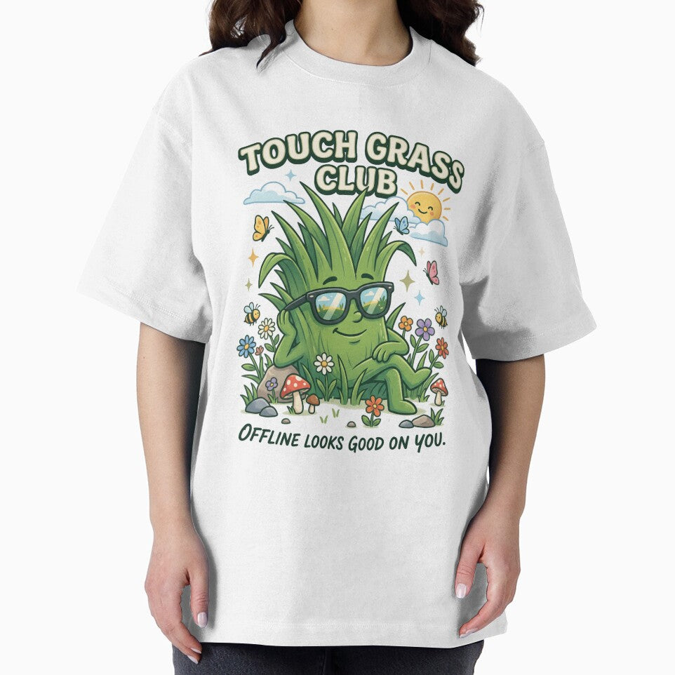 Touch Grass Club | Funny Nature Graphic T-Shirt | Gen Z Outdoor Sticker | Cute Camping Apparel by SAJ Design Studio