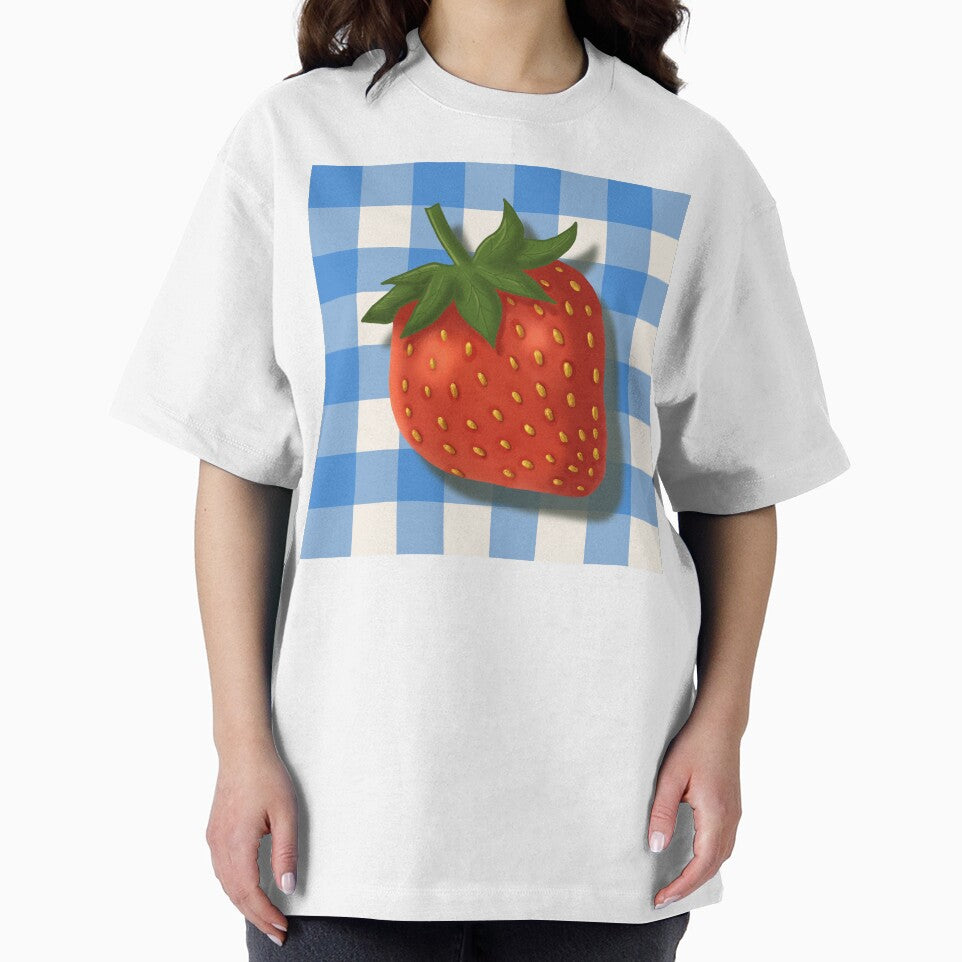 Strawberry on blue gingham - French country floral by OhNoNotAgain42