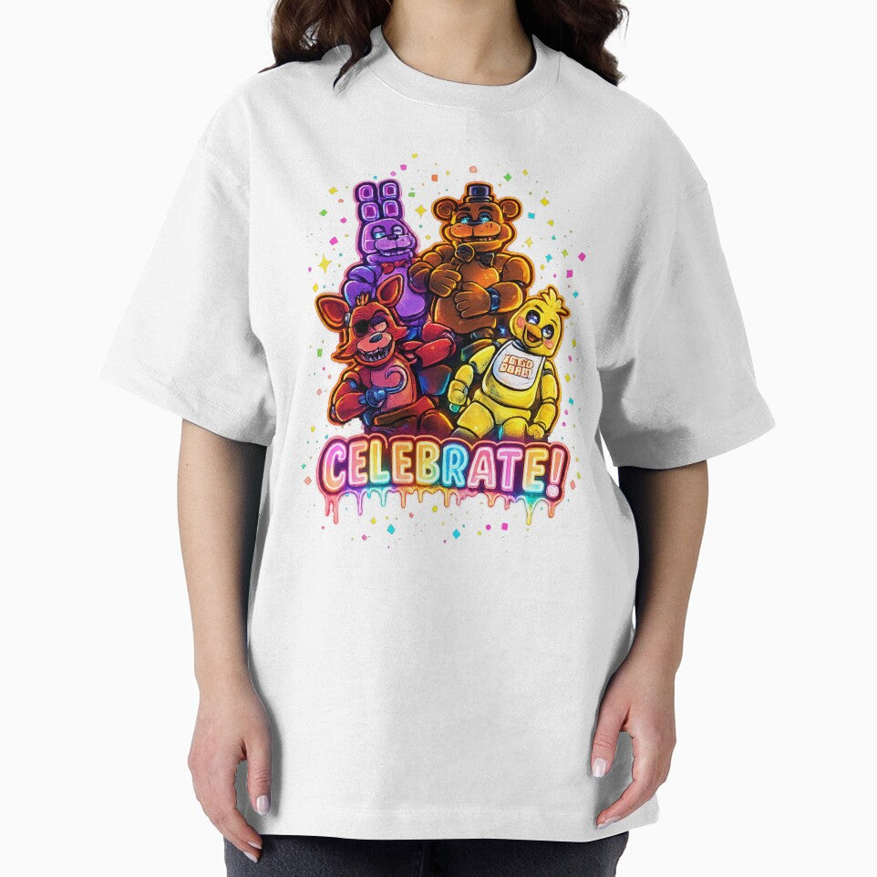 Celebrate Neon Arcade Characters Tee – Futuristic Gamer Design by afr-saad