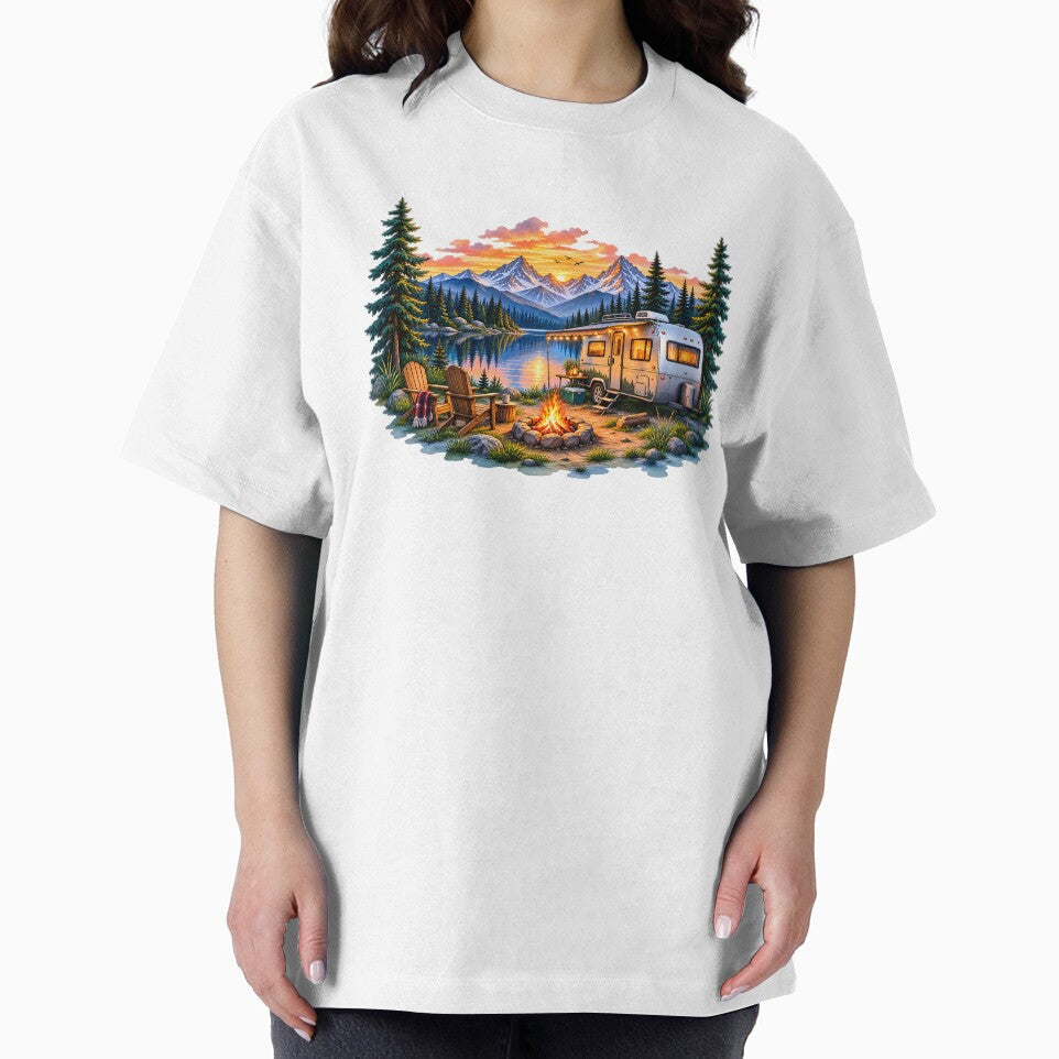 RV Camping by the Lake Sunset Wilderness Art by FutureGarb