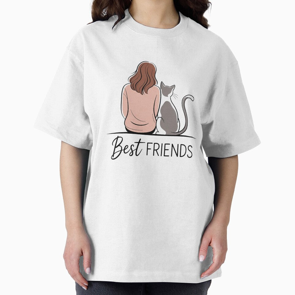 Girl and Cat Best Friends Cute Cat Lover Gift by Cool-cat-art