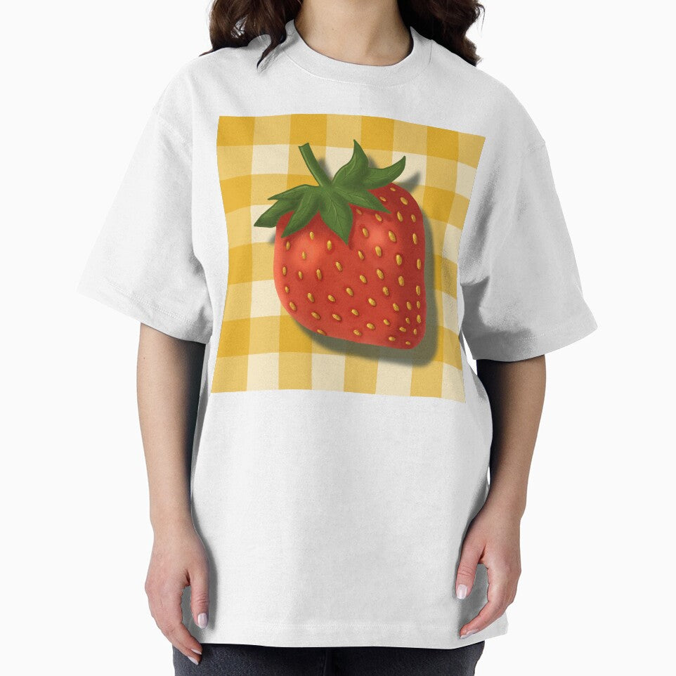 Strawberry on butter yellow gingham - French country floral by OhNoNotAgain42