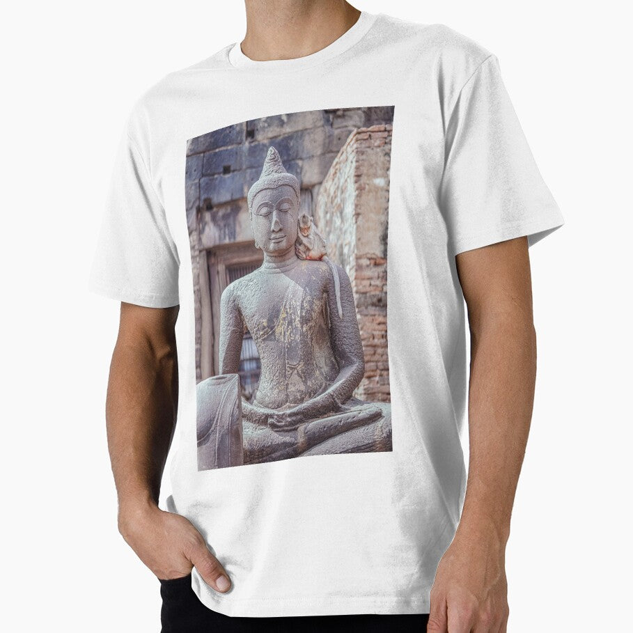 Sleeping Monkey on Buddha's Shoulder Lopburi Thailand by Jomsunshine