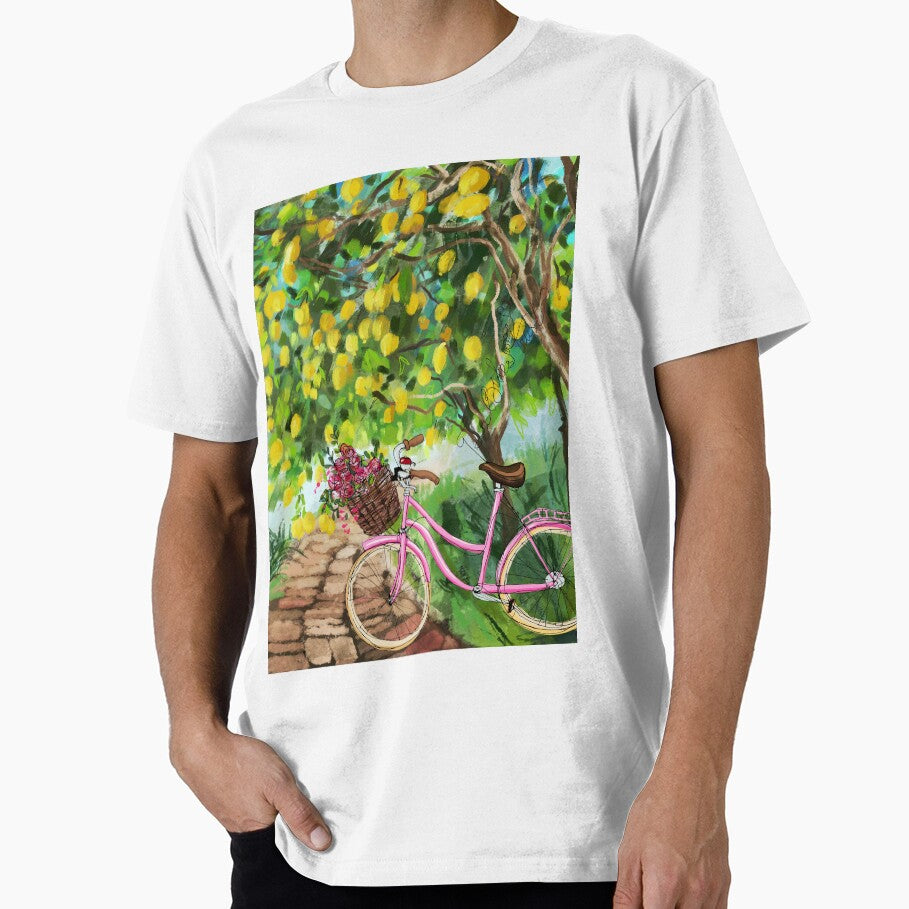 In pink bikes we trust #2 - bicycle in lemon garden line art sketch by orangerinka