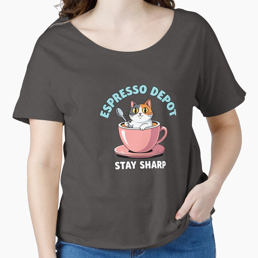 Kawaii Calico Cat Espresso Depot Pop-Art T-Shirt by mantra2023