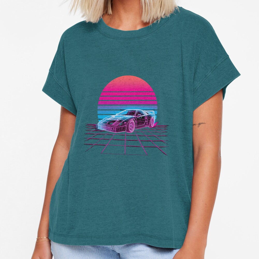 Retro Synthwave Sports Car 80s Neon Sunset Vintage Art by Larams Studio