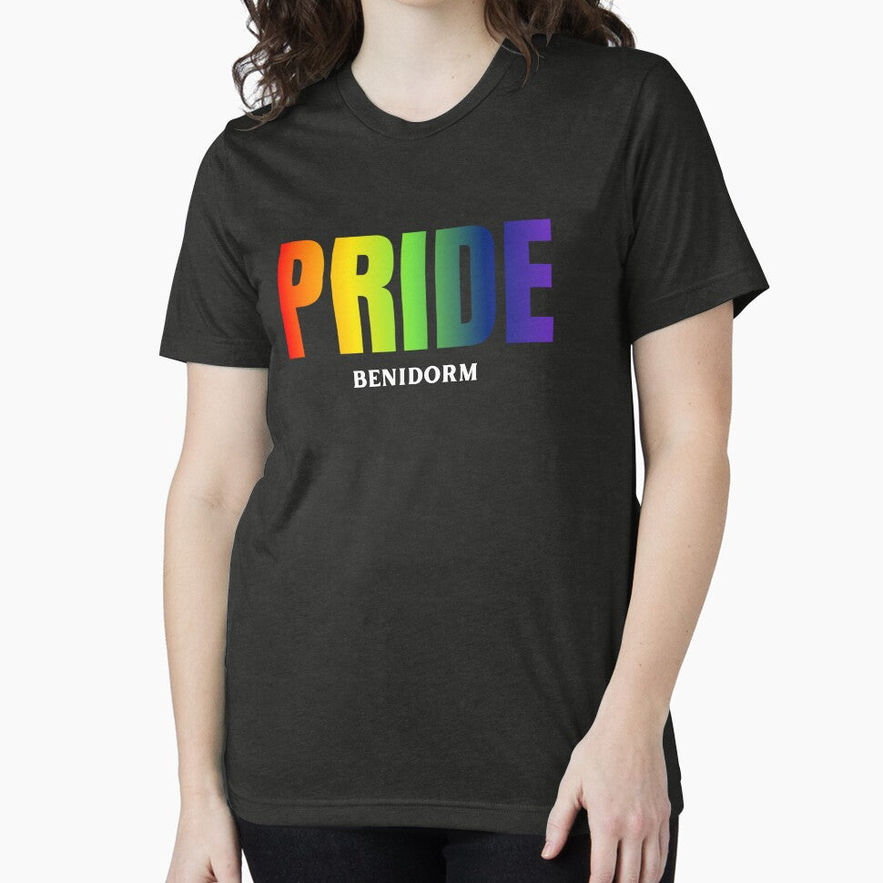 Benidorm Pride t-shirt, Rainbow color pride LGBTQ graphic t-shirt, Pride unisex t-shirt by PrideBeProud