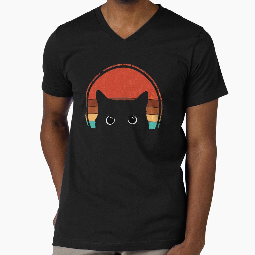 Black Cat Peeking Sunset Vintage by nameonshirt