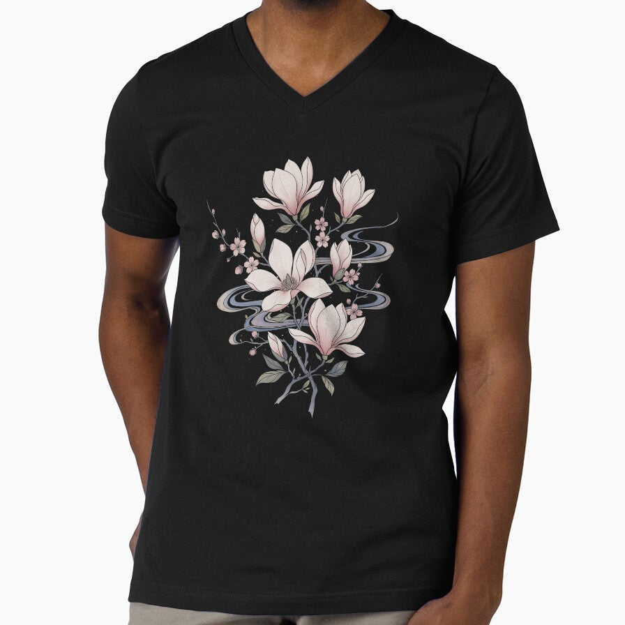 Japanese Magnolia and Sakura Blossom Zen Floral by LinaValearte