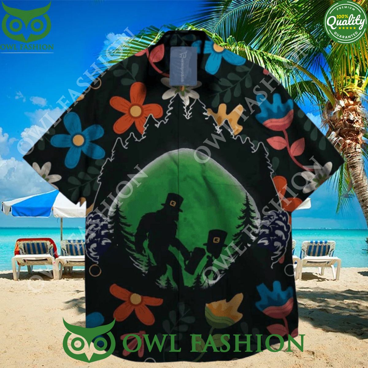 st patrick day bigfoot alein hawaiian shirt