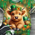 St. Patrick’s Day Highland Cow Print Crew Neck Tshirt