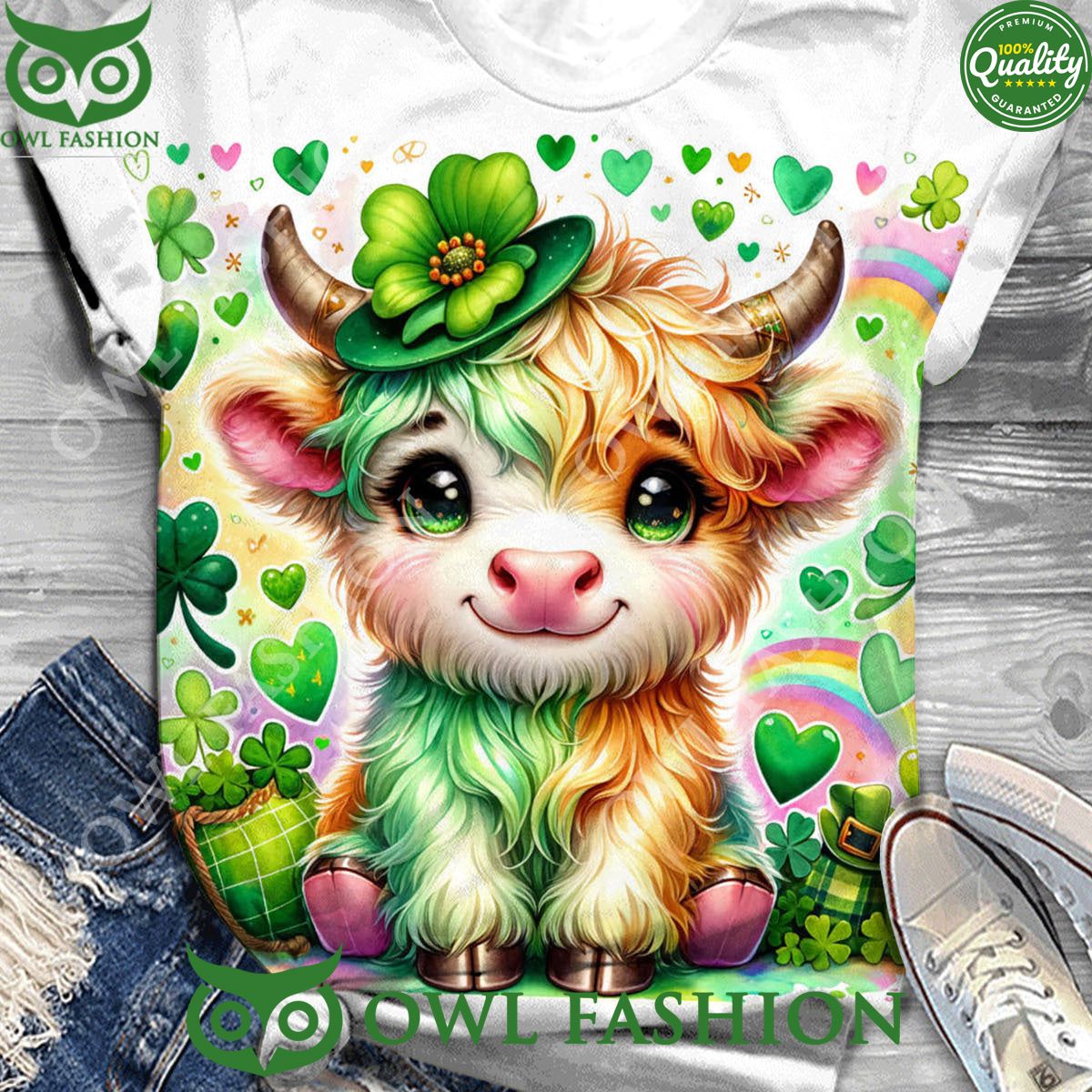 St Patrick’s Day Highland Cow Print t shirt