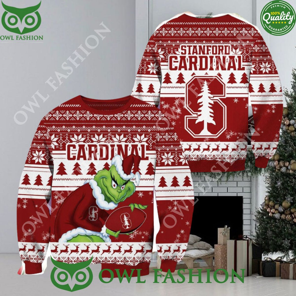 Stanford Cardinal NCAA Grinch Hug Logo Ugly Christmas Sweater Jumper Special