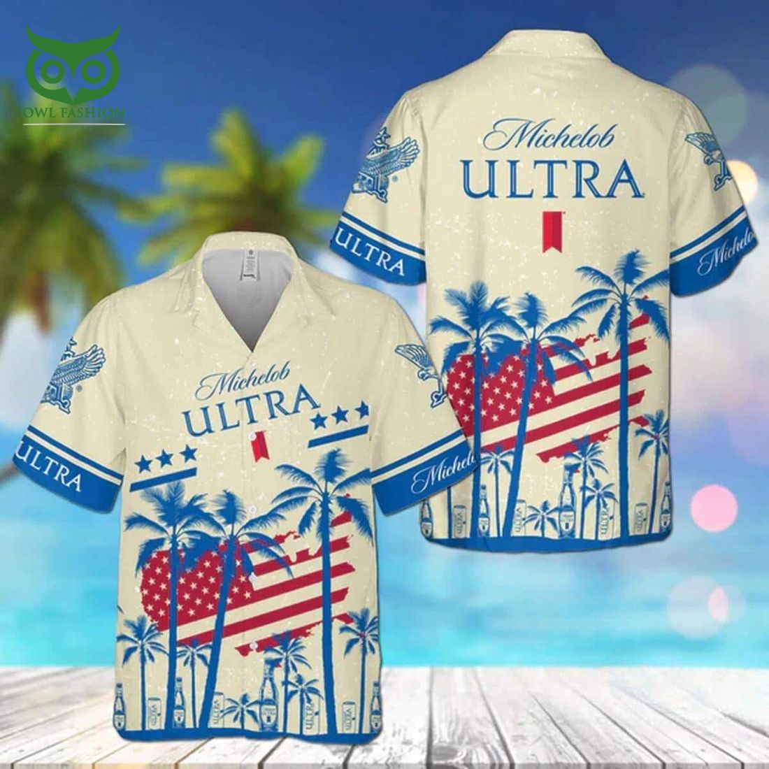 Summer Vibes Michelob Ultra Beer USA Flag Tropical Palm Tree Hawaiian Shirt