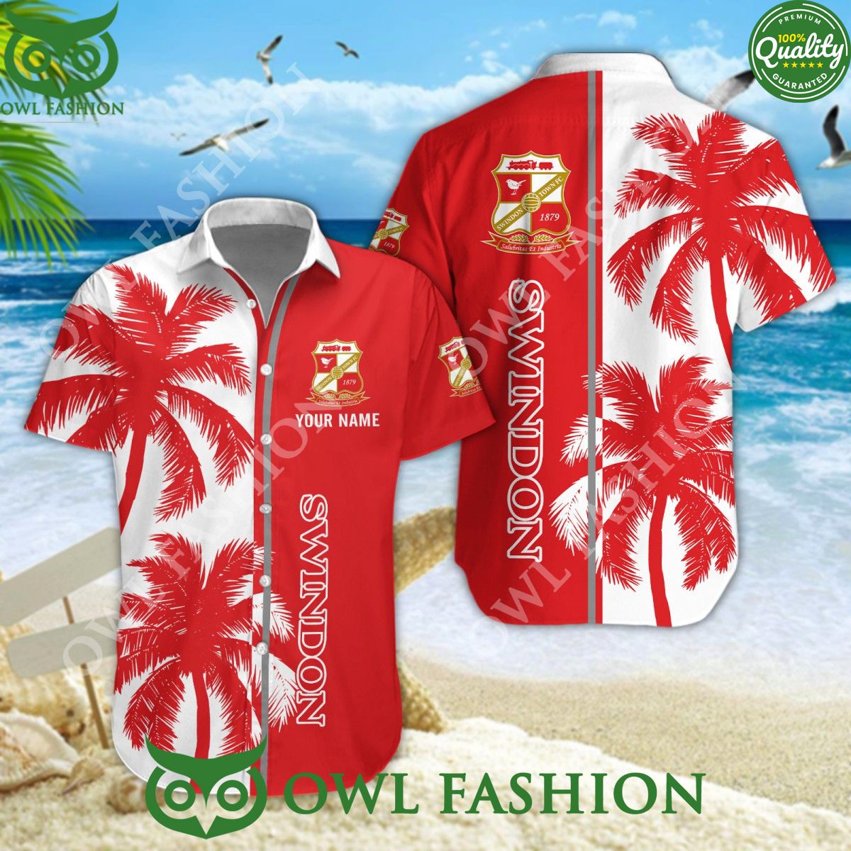 Swindon Town Custom Name Coconut tree 2024 Aloha Hawaiian Shirt