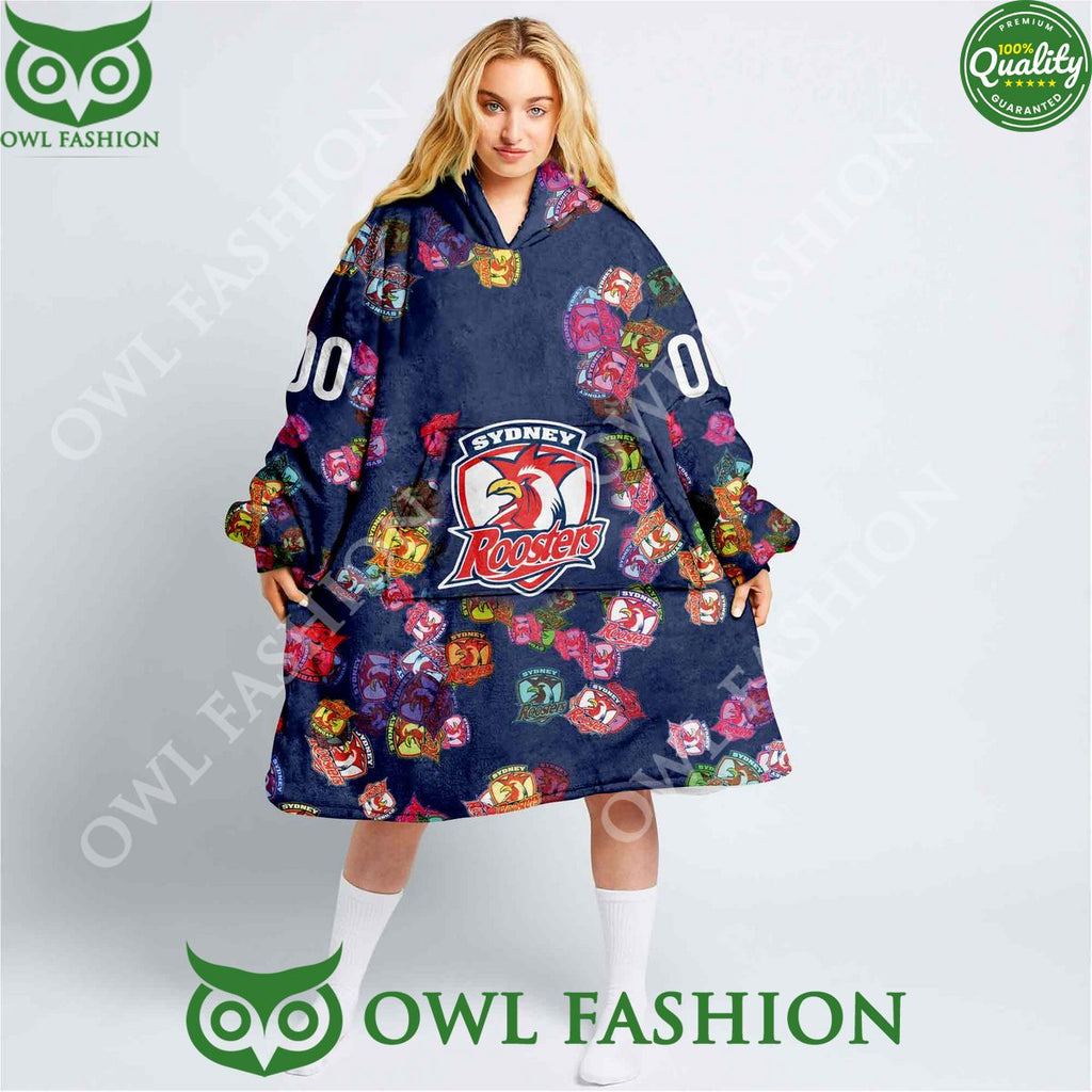 Sydney Roosters Logos pattern NRL Custom Rugby League fleece blanket hooodie