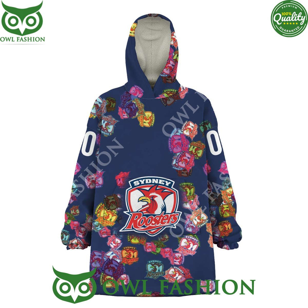 Sydney Roosters Logos pattern NRL Custom Rugby League fleece blanket hooodie
