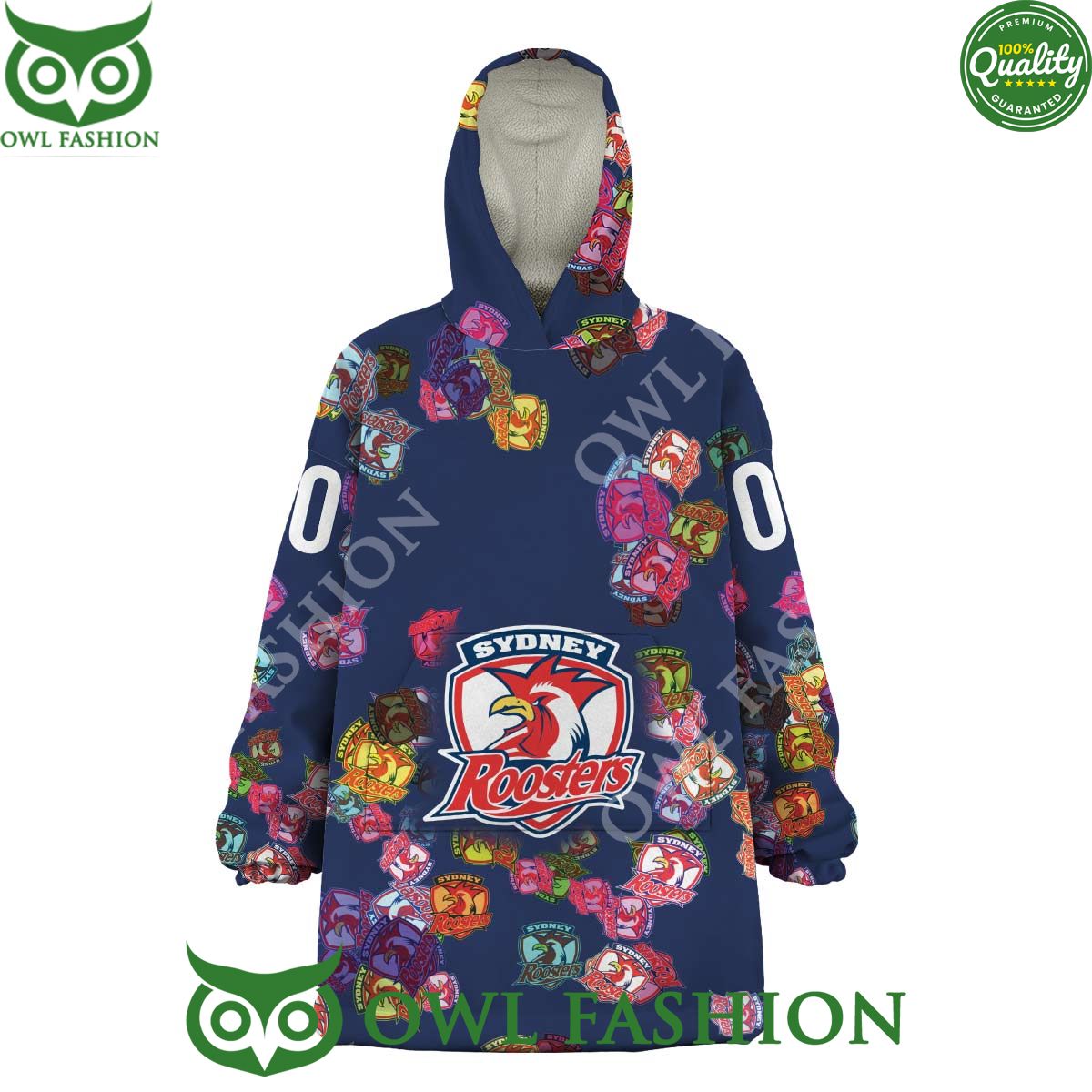 Sydney Roosters Logos pattern NRL Custom Rugby League fleece blanket hooodie