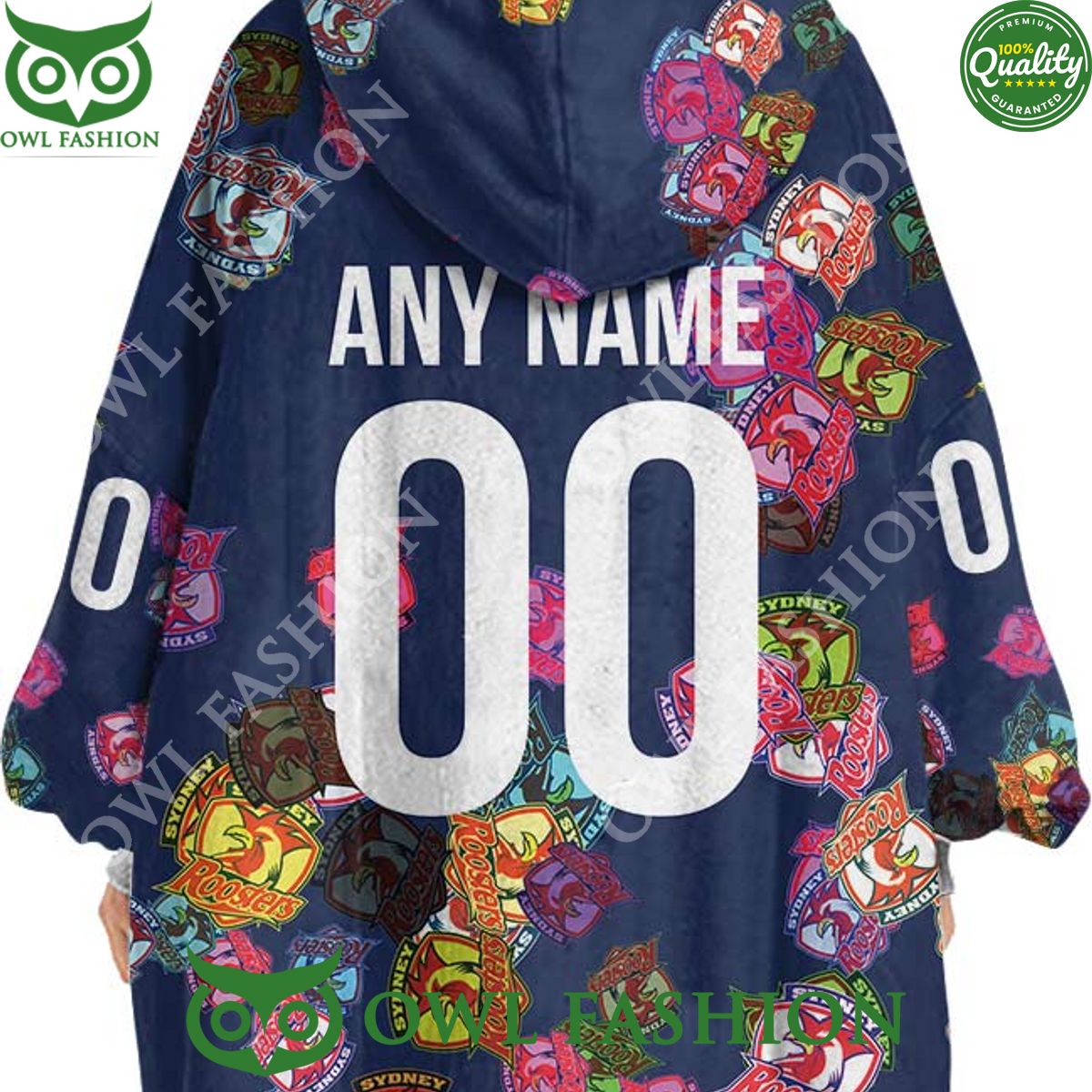 Sydney Roosters Logos pattern NRL Custom Rugby League fleece blanket hooodie