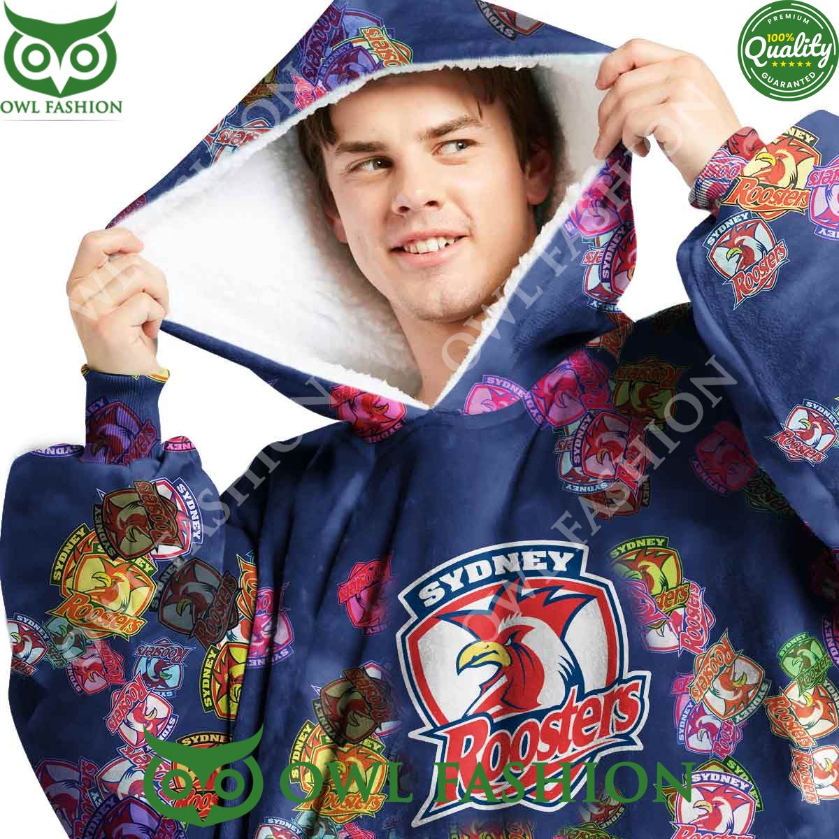 Sydney Roosters Logos pattern NRL Custom Rugby League fleece blanket hooodie