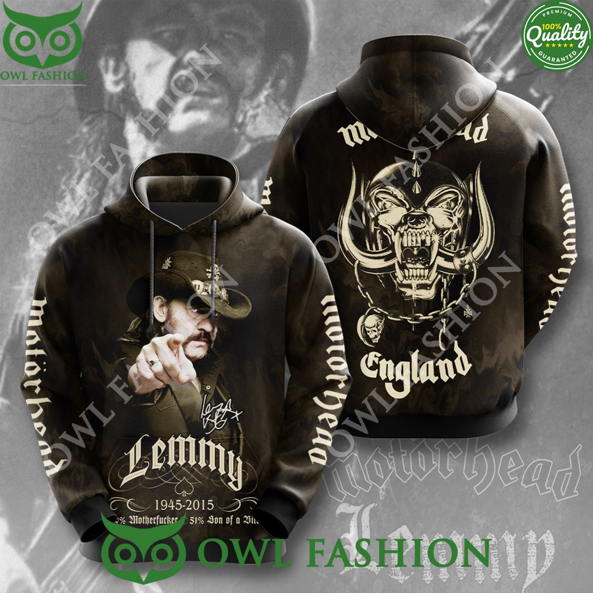 Motörhead Band x Lemmy Kilmister England 1945 2015 Brown 3D t Shirt