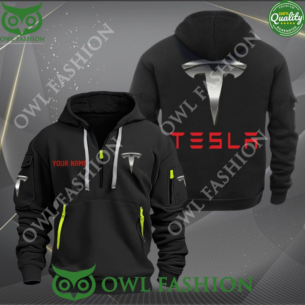 Tesla Automobile Customized Limited 2D Half Zipper Hoodie