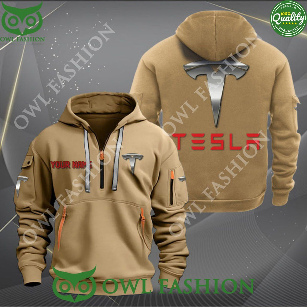 Tesla Automobile Customized Limited 2D Half Zipper Hoodie