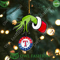 Texas Rangers Grinch Hand 2-Side Printed Ornament