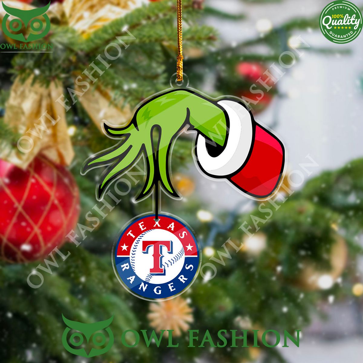 Texas Rangers Grinch Hand 2-Side Printed Ornament