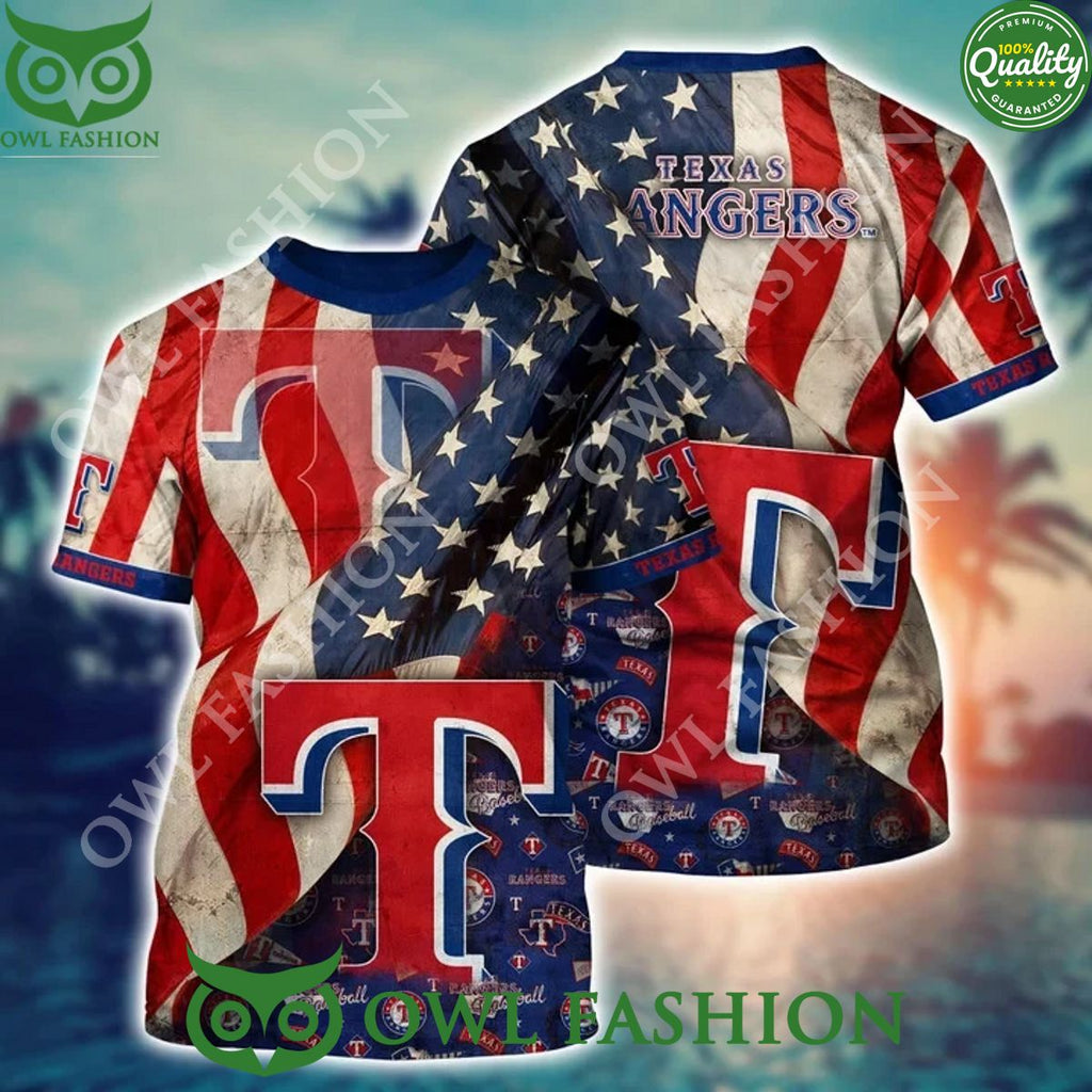 Texas Rangers USA Flag MLB Hawaiian Shirt Independence Day
