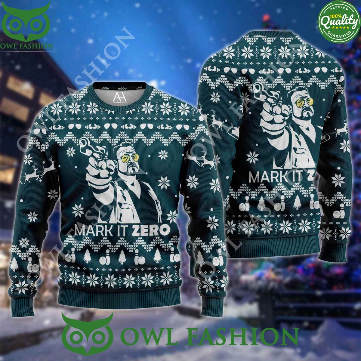 The Big Lebowski Make It Zero Cyan Premium Ugly Sweater