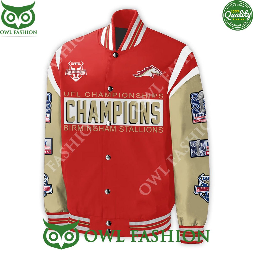 Three times UFL Championships 2024 Birmingham Stallions baseball Varsity Jacket