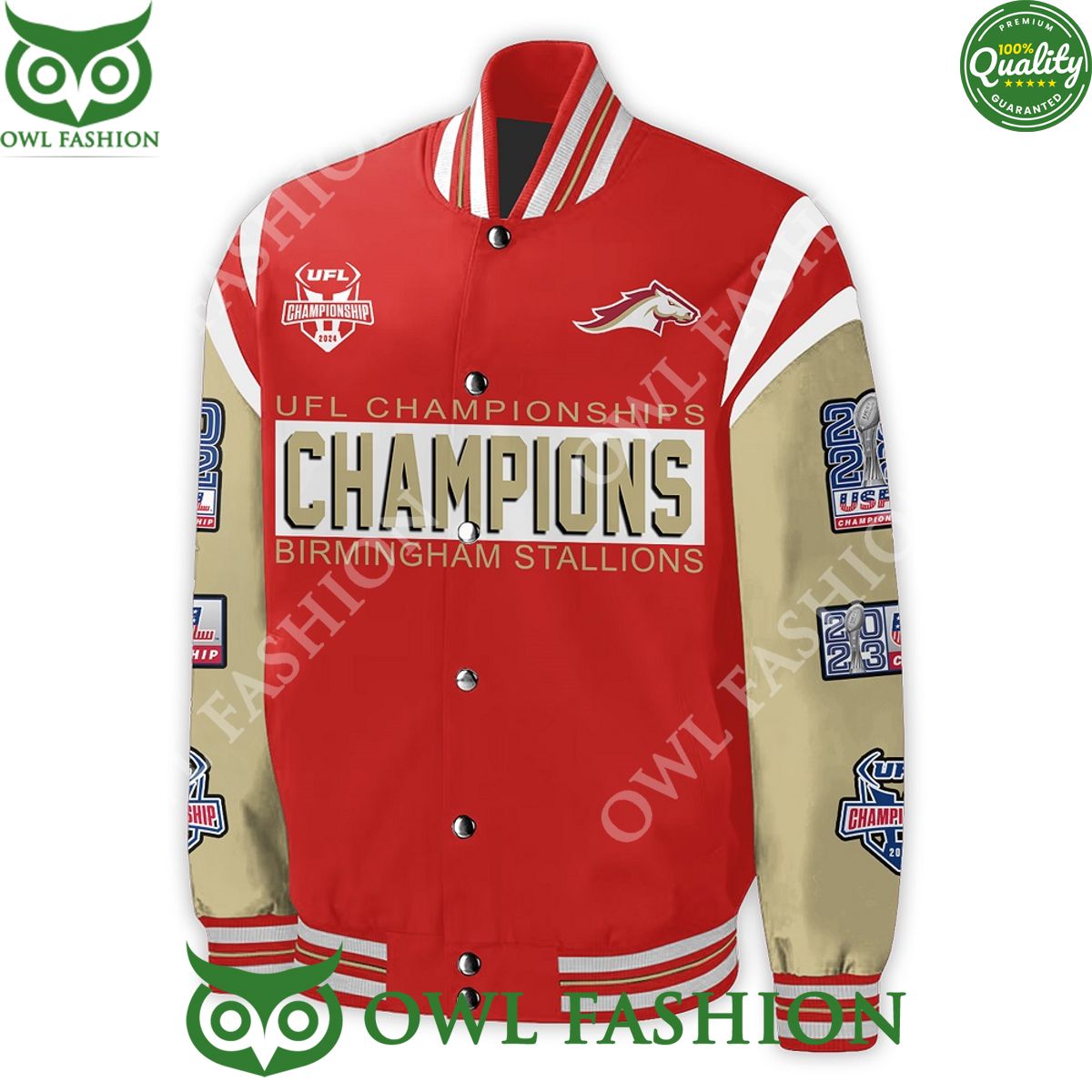 Three times UFL Championships 2024 Birmingham Stallions baseball Varsity Jacket