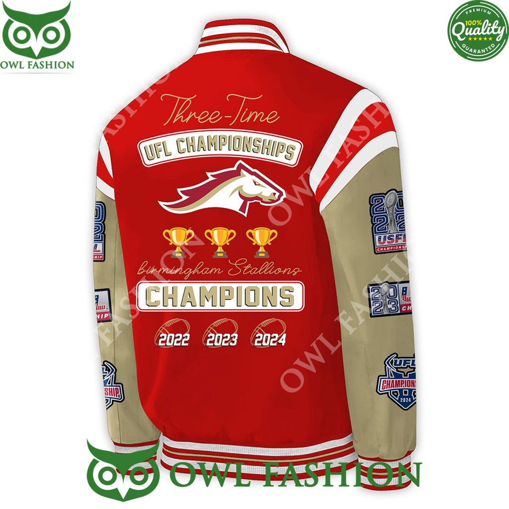 Three times UFL Championships 2024 Birmingham Stallions baseball Varsity Jacket