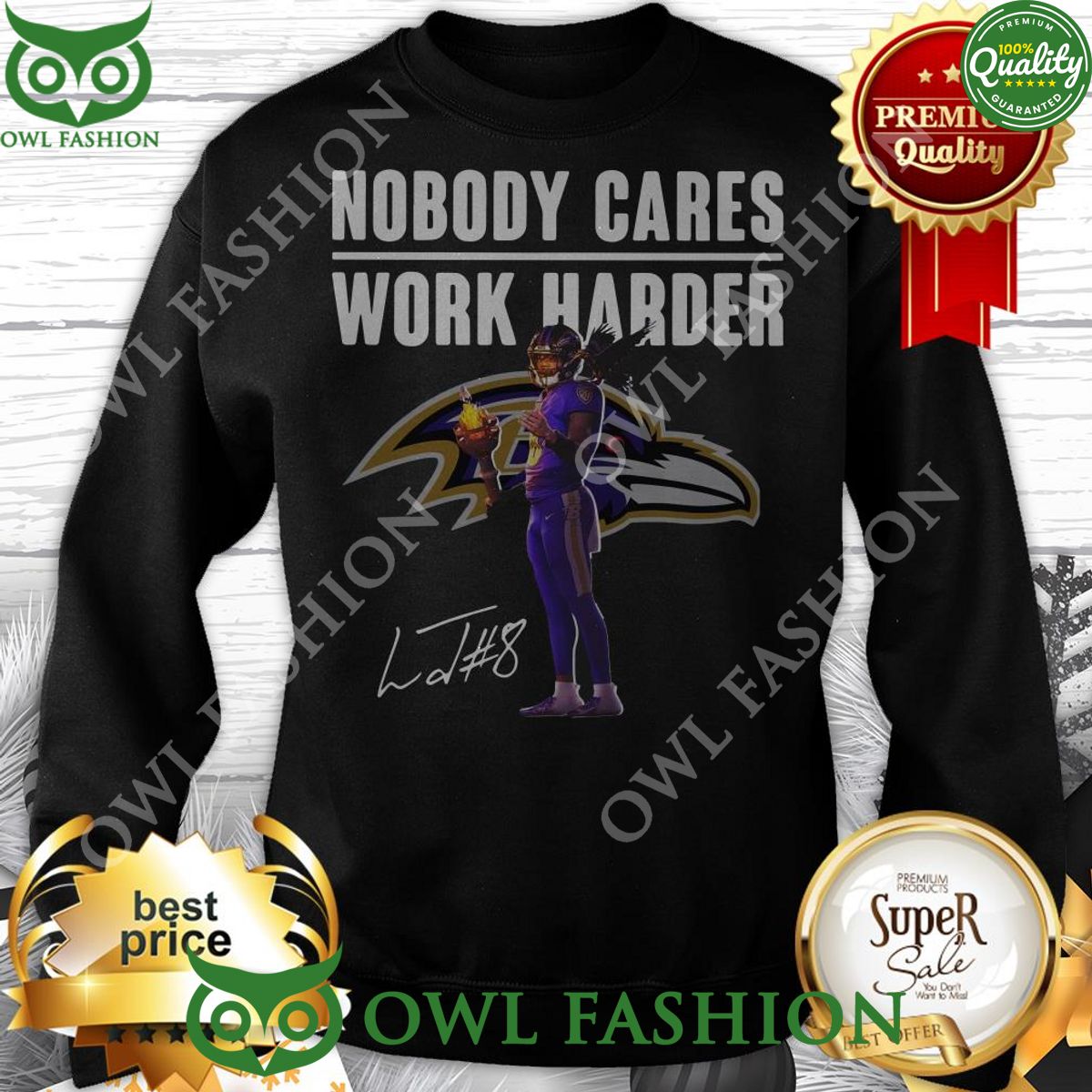 Trending Lamar Jackson Signature Nobody Cares Work Harder T Shirt