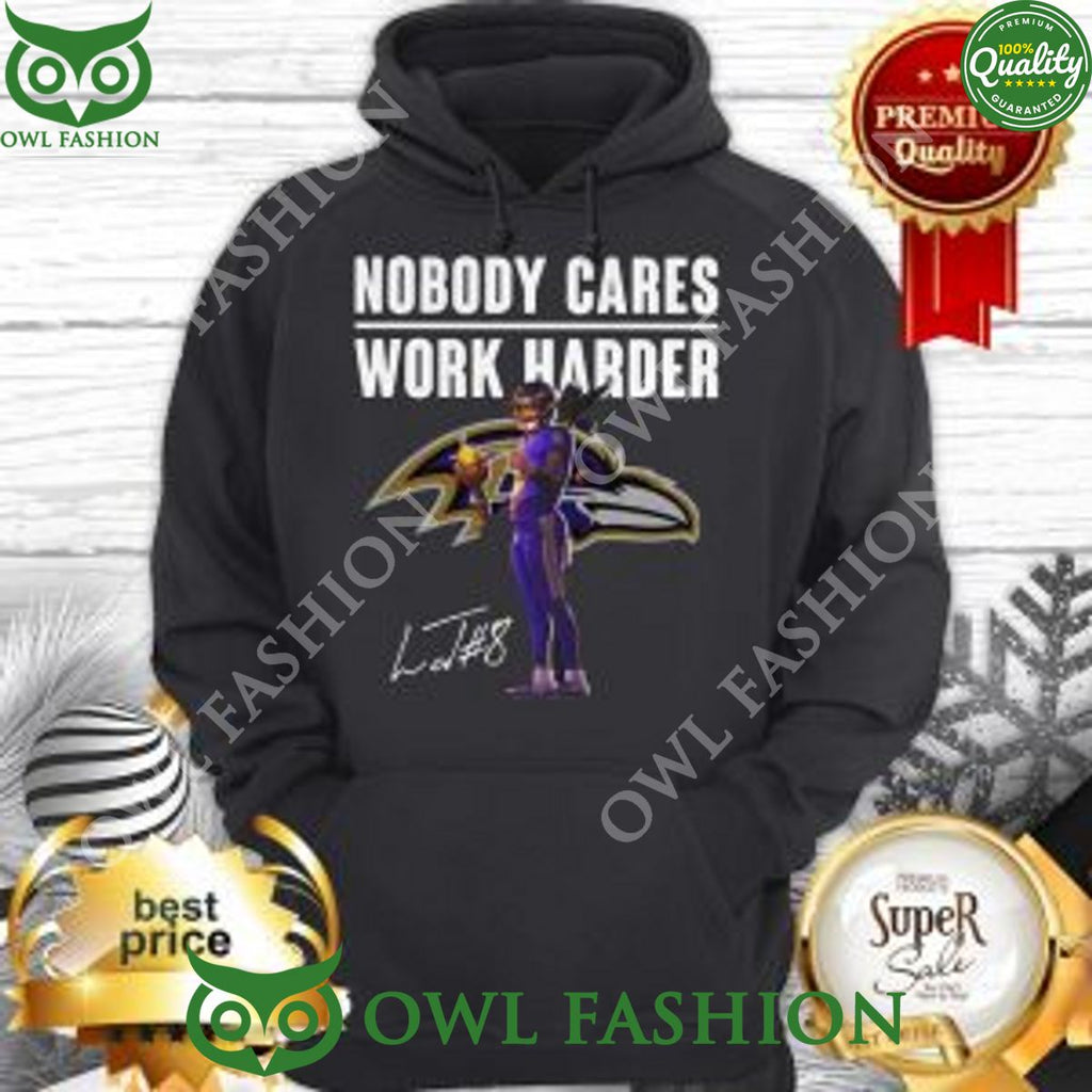 Trending Lamar Jackson Signature Nobody Cares Work Harder T Shirt