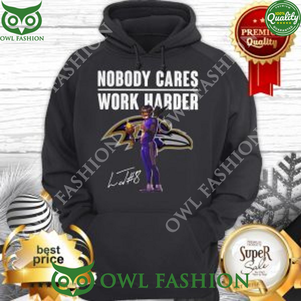 Trending Lamar Jackson Signature Nobody Cares Work Harder T Shirt
