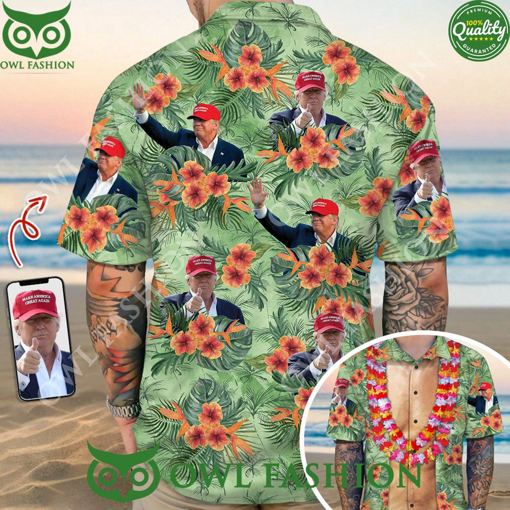Trump Photo With Floral Pattern Hawaiian Shirt Beach Vibe