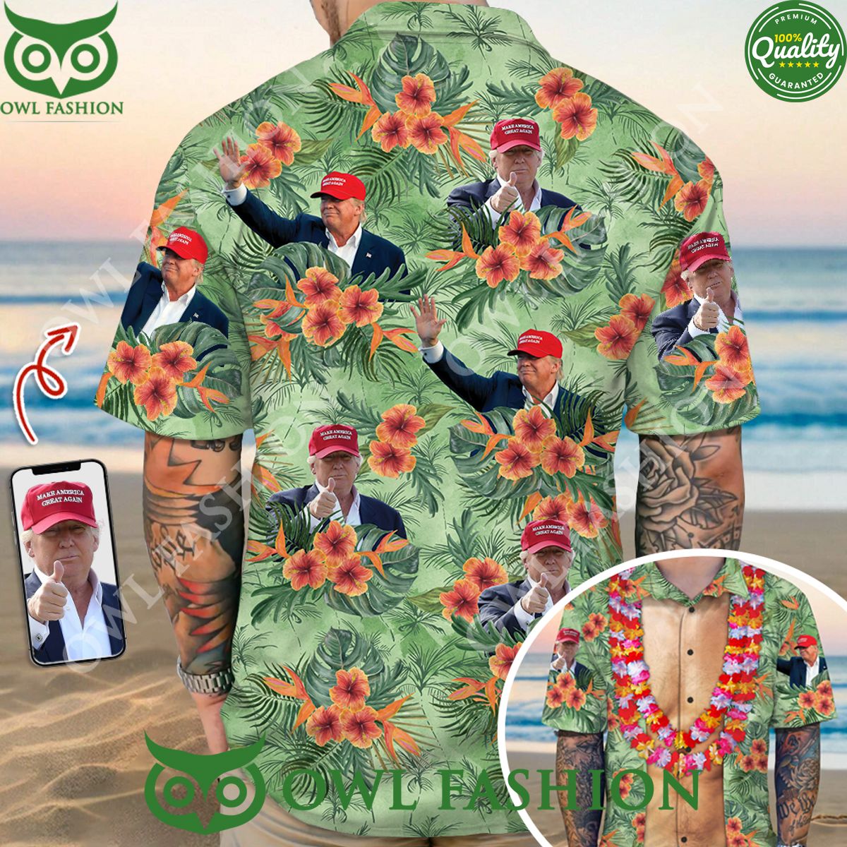 Trump Photo With Floral Pattern Hawaiian Shirt Beach Vibe