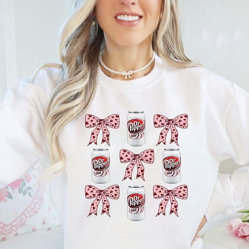 Diet dr.pepper Coquette sweatshirt/hoodie/tshirt, Preppy Coquette Bow diet dr.pepper Sublimation sweatshirt, Girlie...