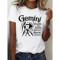 twelve constellations Gemini Print T-Shirt, Casual Comfort Fit Short Sleeve Crew Neck T-Shirt For Spring & Summer,...