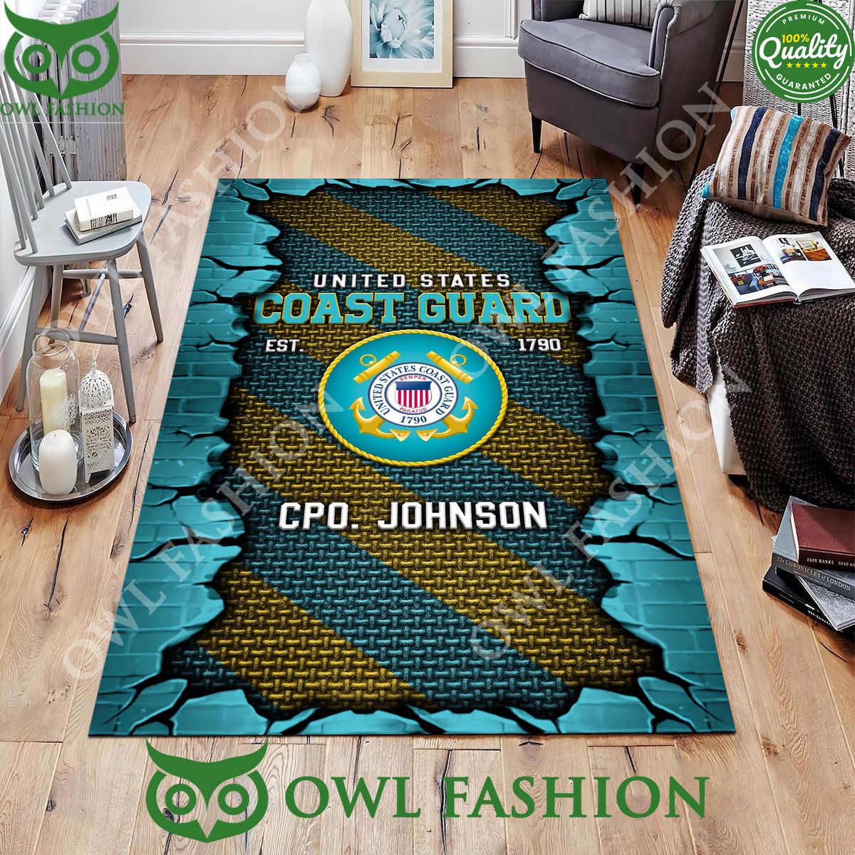 U.S. Coast Guard Military Veteran Rugs Living Room Custom Name Carpet