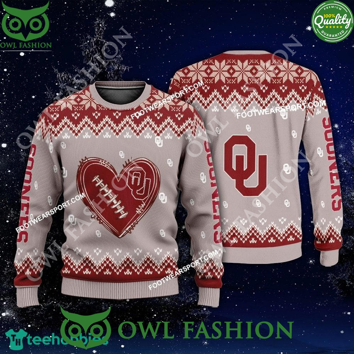 Logo Pattern Heart Football Oklahoma Sooners Christmas Ugly Sweater