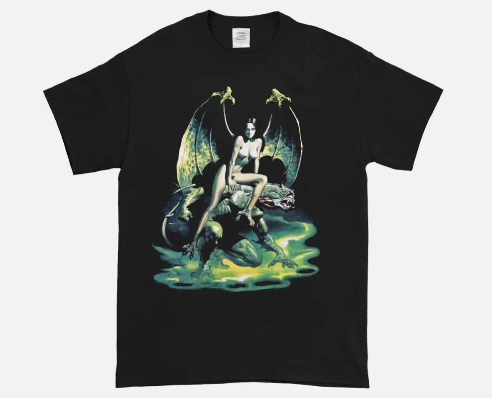 Boris Vallejo Naked Gargoyle Girl 80s Black T-Shirt