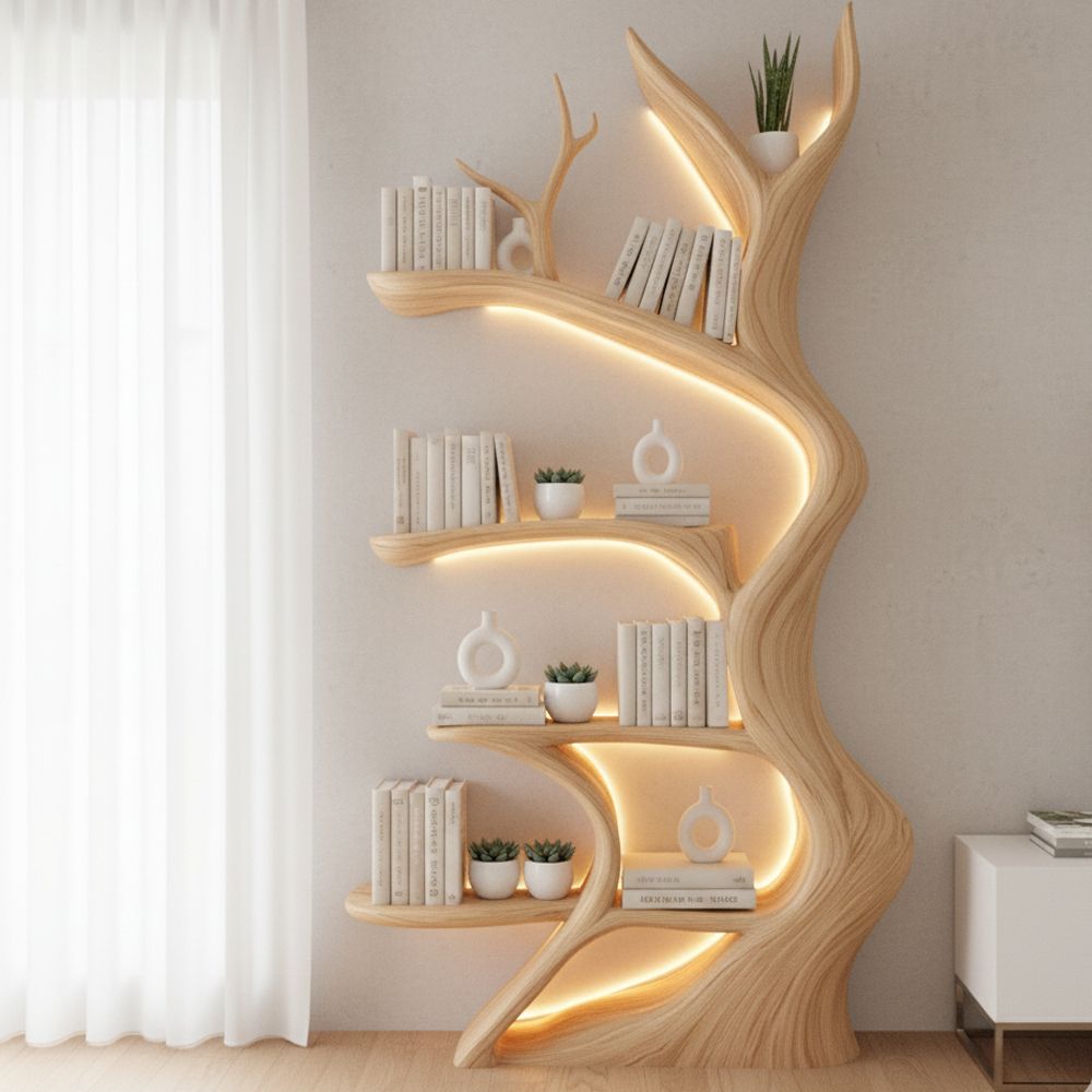 Handcrafted Vertical Wooden Bookcase – Rustic Floating Shelves & Unique Shelf Unit