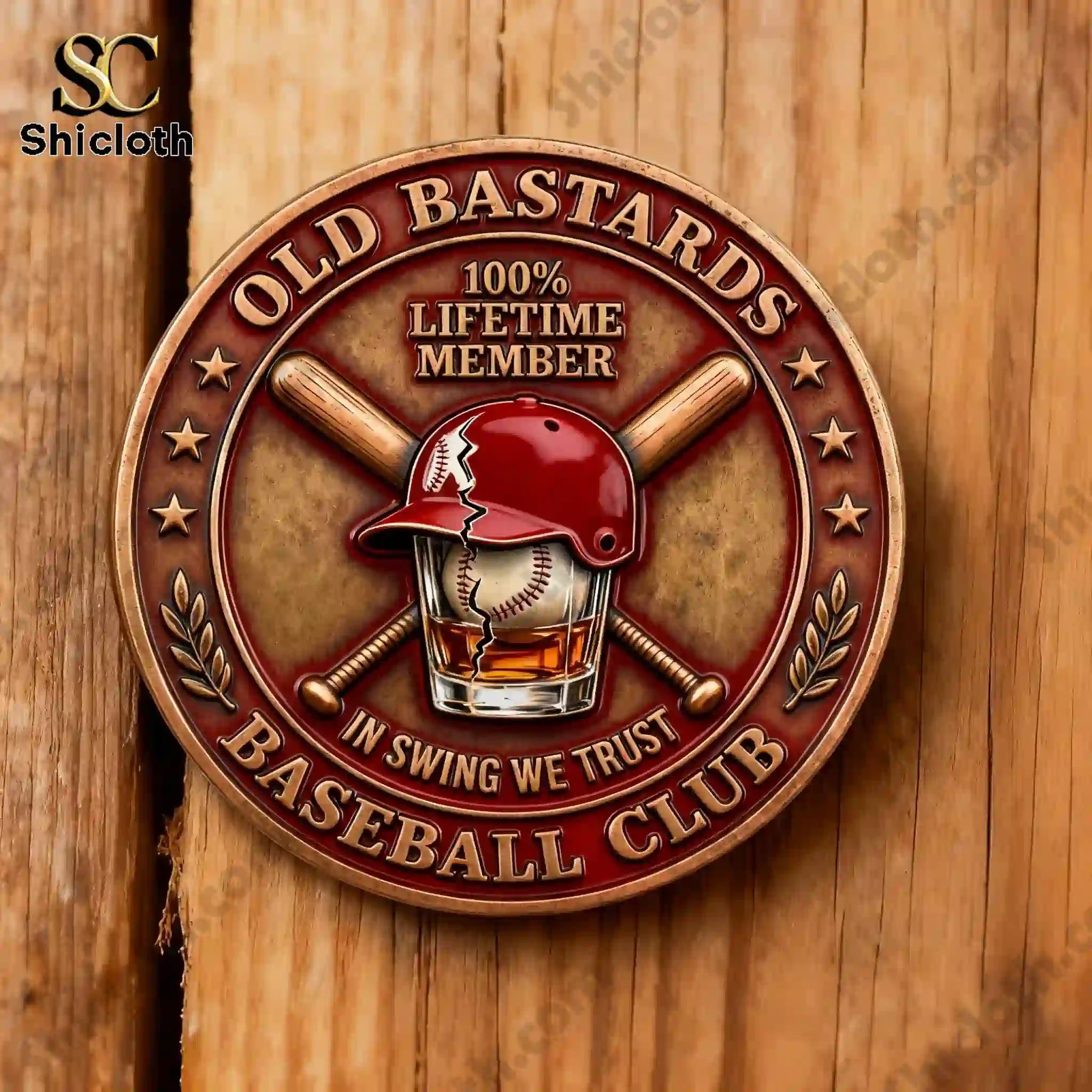 Old Bastards Baseball Club Swing Hard, Drink Harder Coin