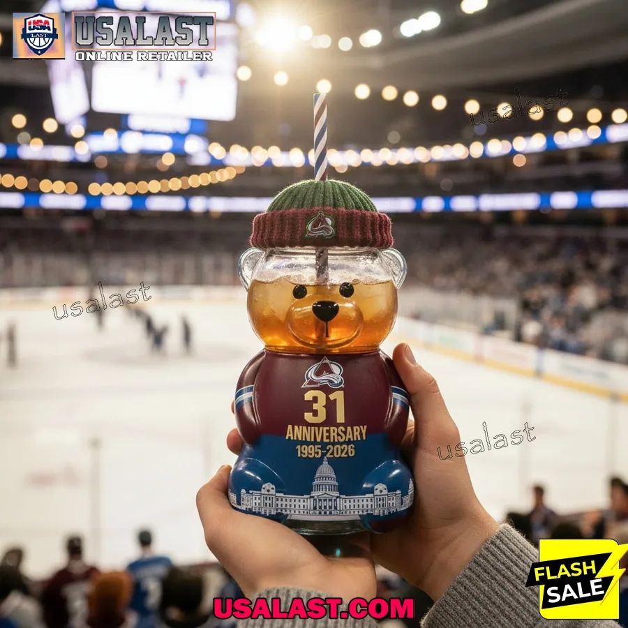 Colorado Avalanche 31st Anniversary 1995-2026 Bear Glass Bottle