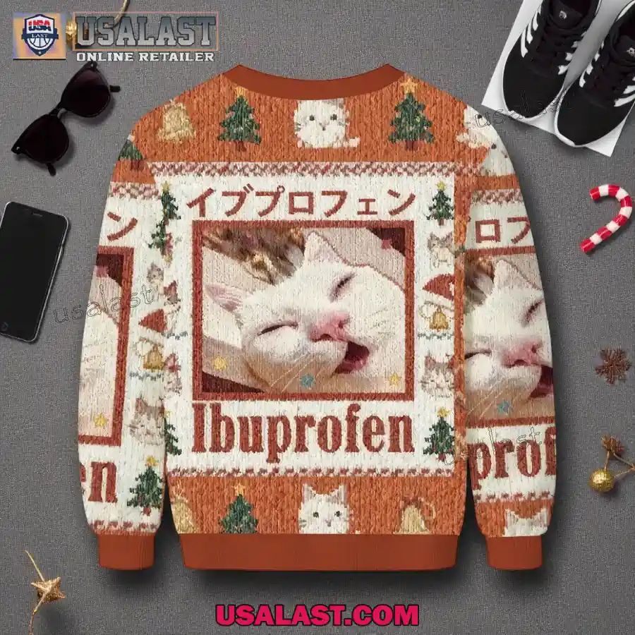 Ibuprofen Meme Cat Christmas Ugly Sweater